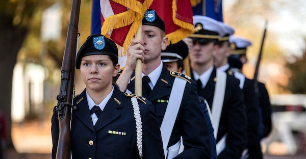 A Veterans Day ceremony was held next to the Carolina Alumni Memorial adjacent to Memorial Hall on November 10, 2017, on the UNC campus in Chapel Hill.