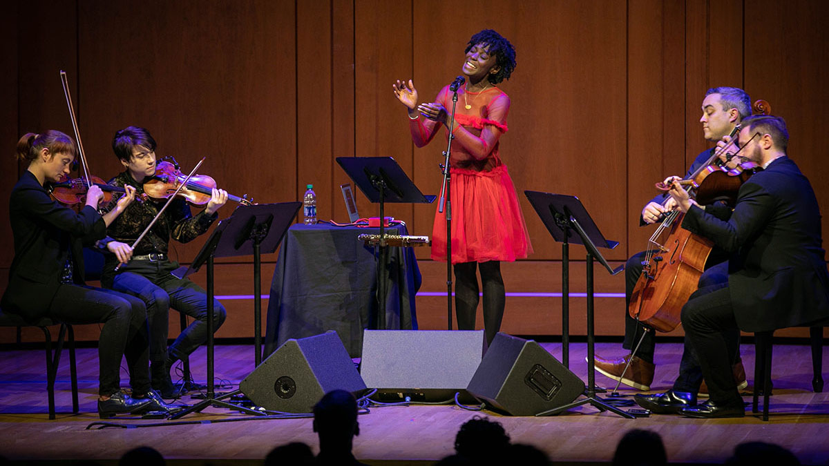 Nathalie Joachim performs with Spektral Quartet in Moeser Auditorium