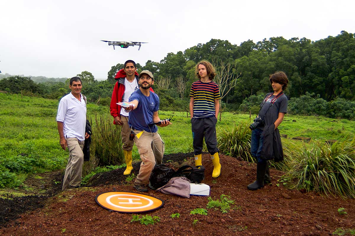 Francisco Laso and his fellow researchers launch a drone on the Galapagos Islands.