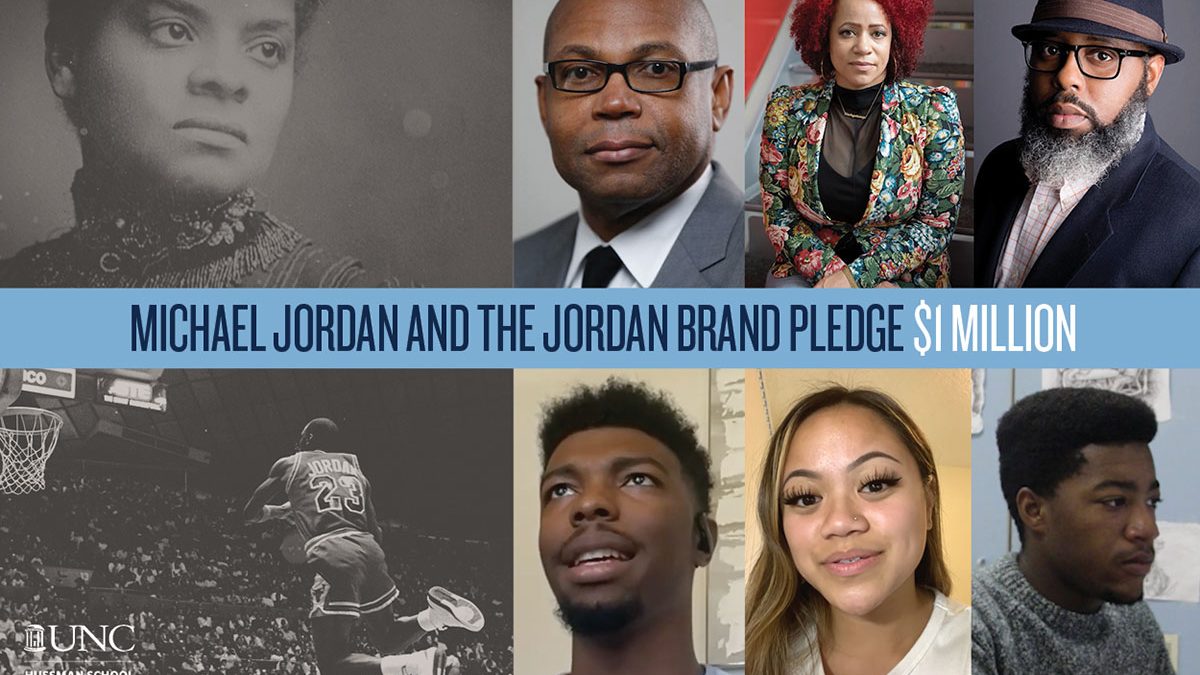 A photo montage with images of Ida B. Wells, the Ida B. Wells Society's founders and students impacted by the grant from Jordan Brand.
