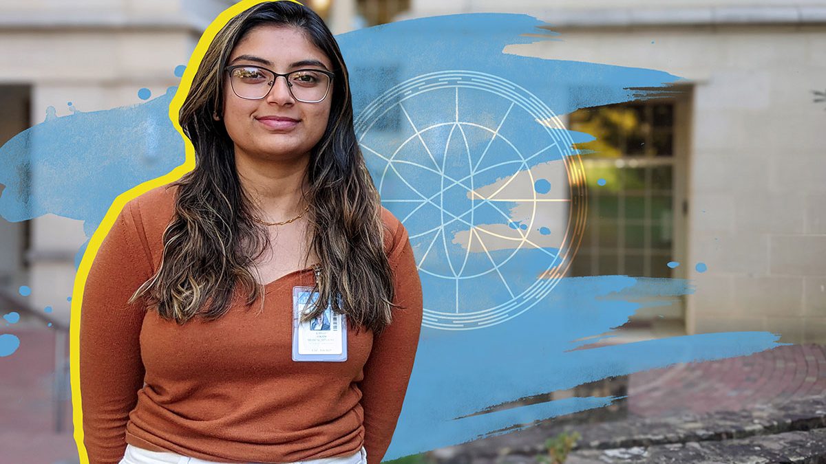 Carolina Covenant alum Kainat Aslam poses outside the UNC School of Medicine.