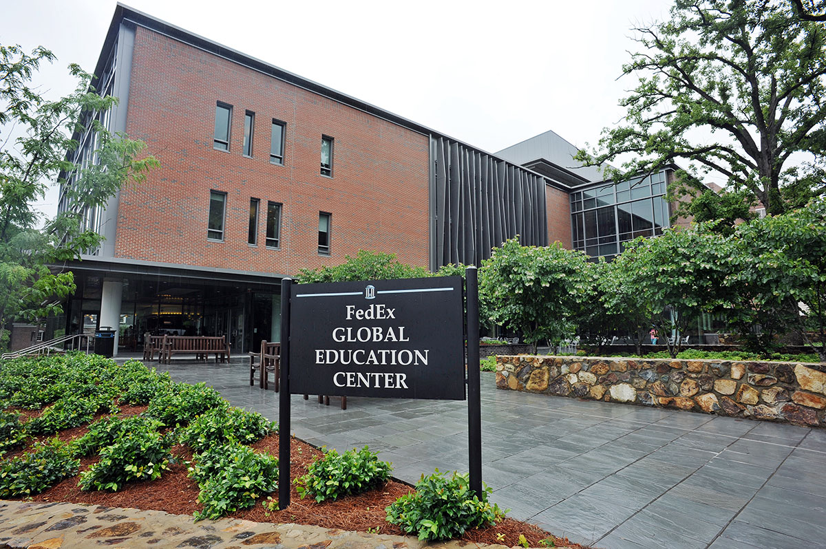 Outside of the Fedex Global Education Center on UNC-Chapel Hill's campus.