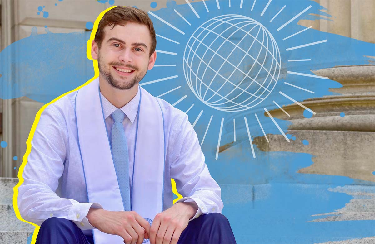 UNC student Jamison Kline wearing a graduation shawl.
