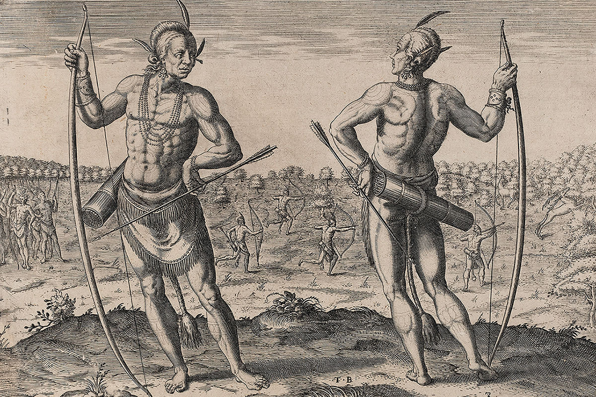 An engraving of two indigenous people of North Carolina by Theodor de Bry