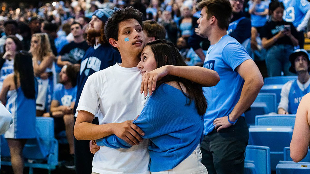 When the Tar Heels narrowly lost 72-69, fans quietly began to gather their belongings with resignation, then paused to listen as James Taylor’s “Carolina in my Mind” played on the stadium’s speakers. (Photo by Sarah Wood/UNC-Chapel Hill)