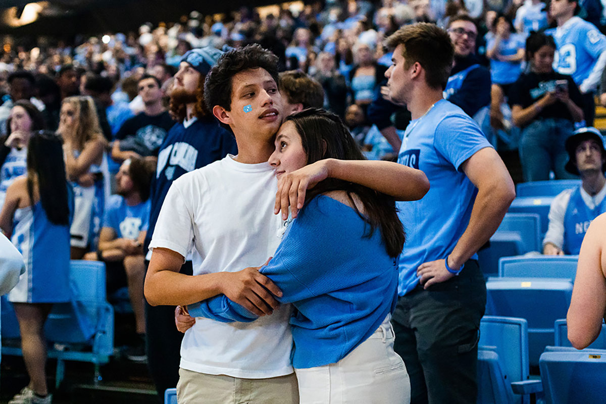 When the Tar Heels narrowly lost 72-69, fans quietly began to gather their belongings with resignation, then paused to listen as James Taylor’s “Carolina in my Mind” played on the stadium’s speakers. (Photo by Sarah Wood/UNC-Chapel Hill)