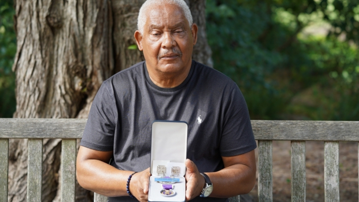 John Spencer with his restored Purple Heart